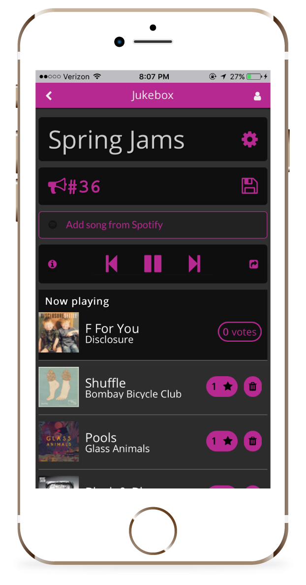 An iPhone showing the Jukebox app.
